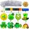 St. Patrick’s Day Shamrock Sun Catchers DIY Window Paint Art Kit – 32pcs Lucky Shamrock, Four-Leaf Clover & Rainbow Decorations for Party Favors, Crafts & Gifts